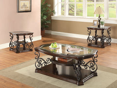 Orleans Furniture - Coaster - Laney 3-piece Glass Top Coffee and End Table Set Dark Merlot - 702448-S3