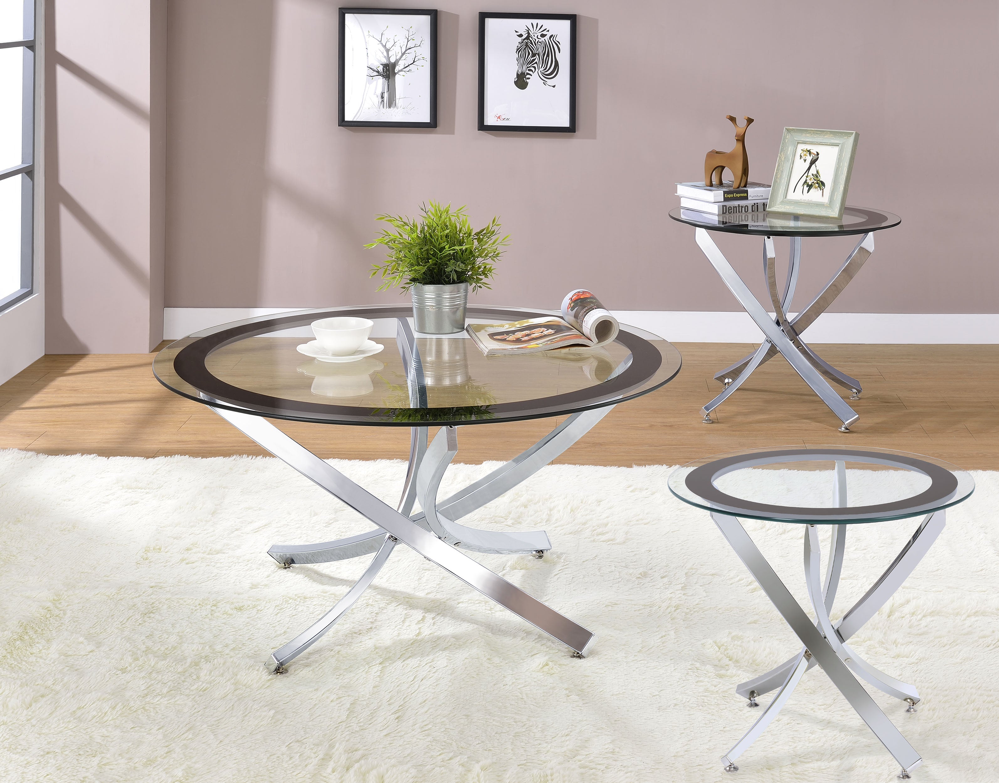 Orleans Furniture - Coaster - Brooke 3-piece Round Coffee and End Table Set Chrome - 702588-S3