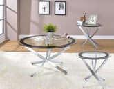 Orleans Furniture - Coaster - Brooke 3-piece Round Coffee and End Table Set Chrome - 702588-S3