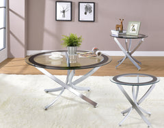 Orleans Furniture - Coaster - Brooke 3-piece Round Coffee and End Table Set Chrome - 702588-S3