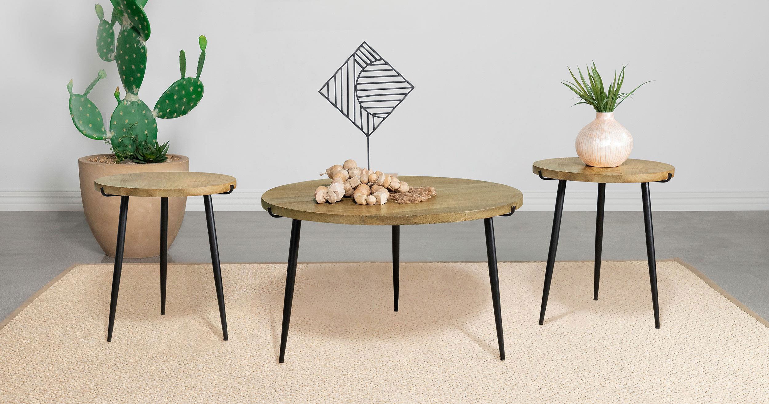 Orleans Furniture - Coaster - Pilar 3-piece Solid Wood Coffee and End Table Set Natural - 703608-S3