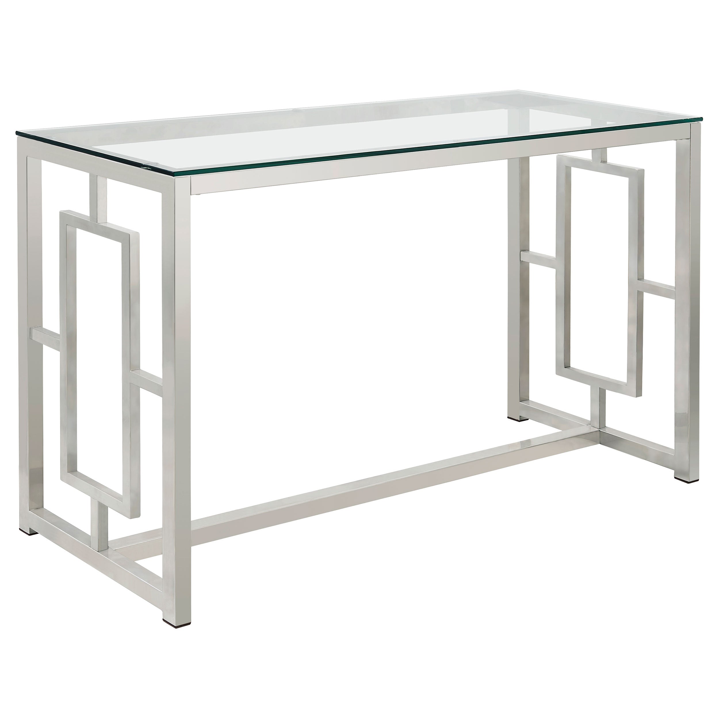 Orleans Furniture - Coaster - Merced Glass Top Metal Entryway Sofa Console Table Nickel - 703739