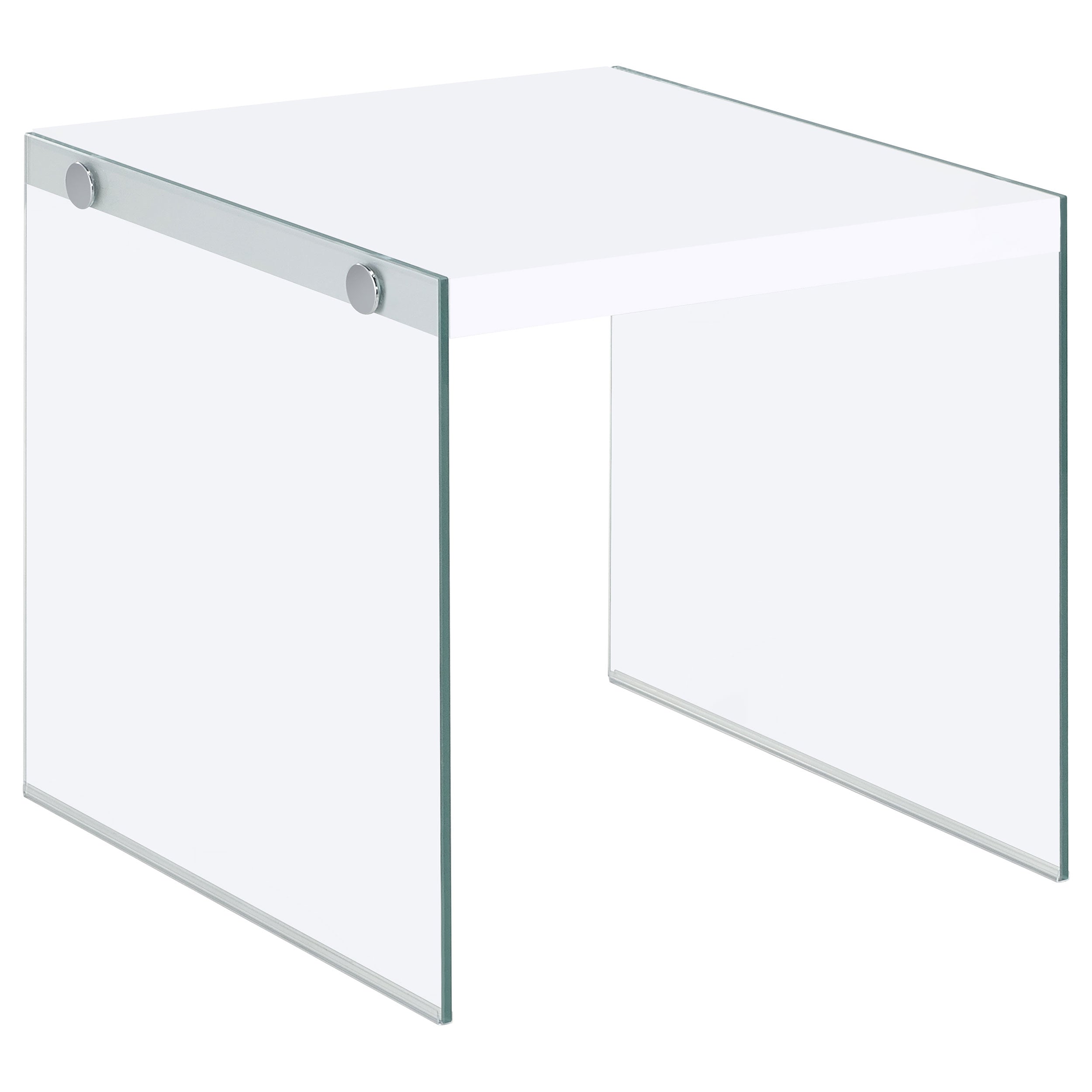 Orleans Furniture - Coaster - Opal Square Glass Frame Side End Table White High Gloss - 704147