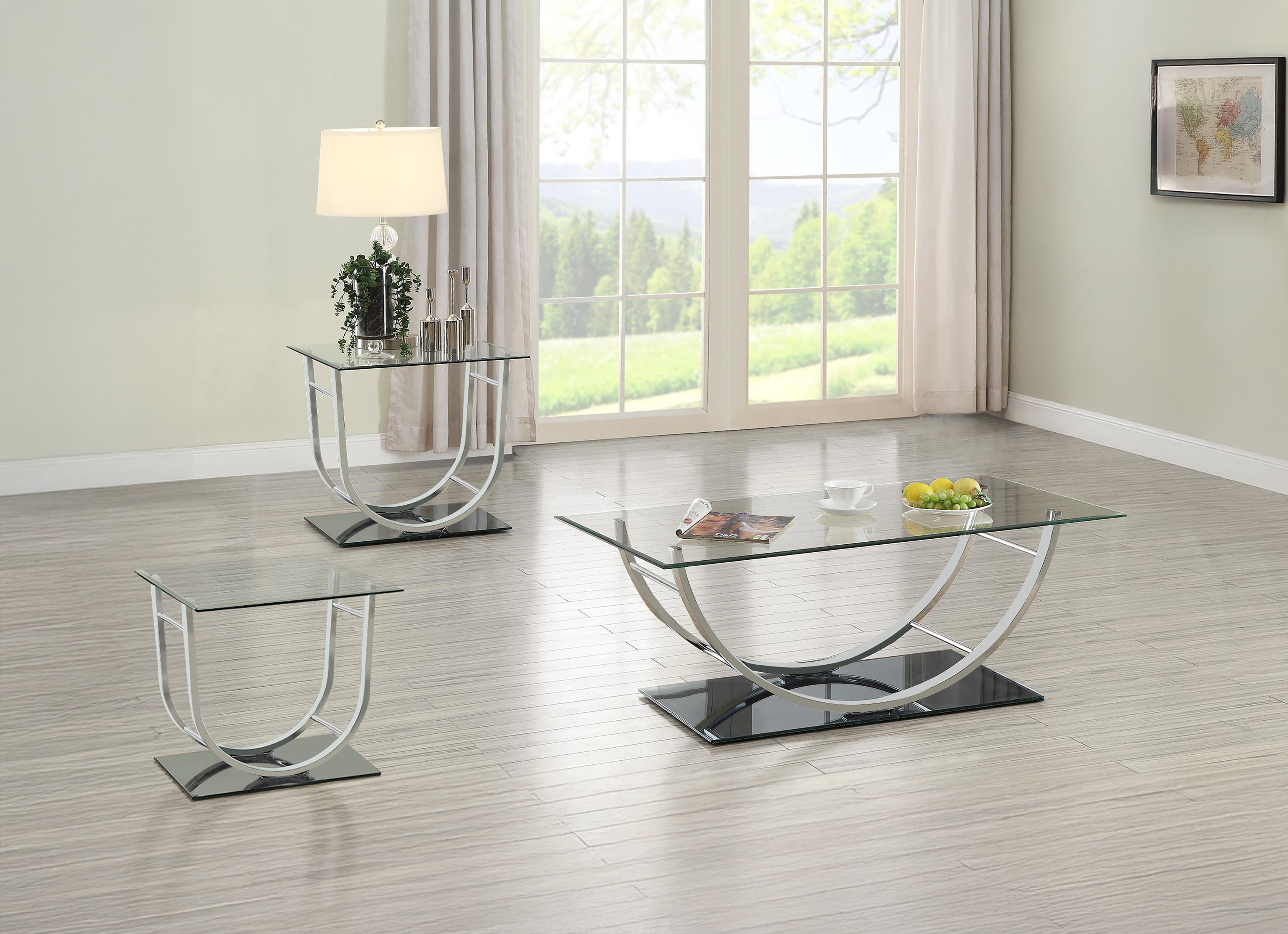 Orleans Furniture - Coaster - Danville 3-piece Glass Top Coffee and End Table Set Chrome - 704988-S3