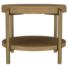 Arini Round End Side Table With Storage Shelf Sand Wash