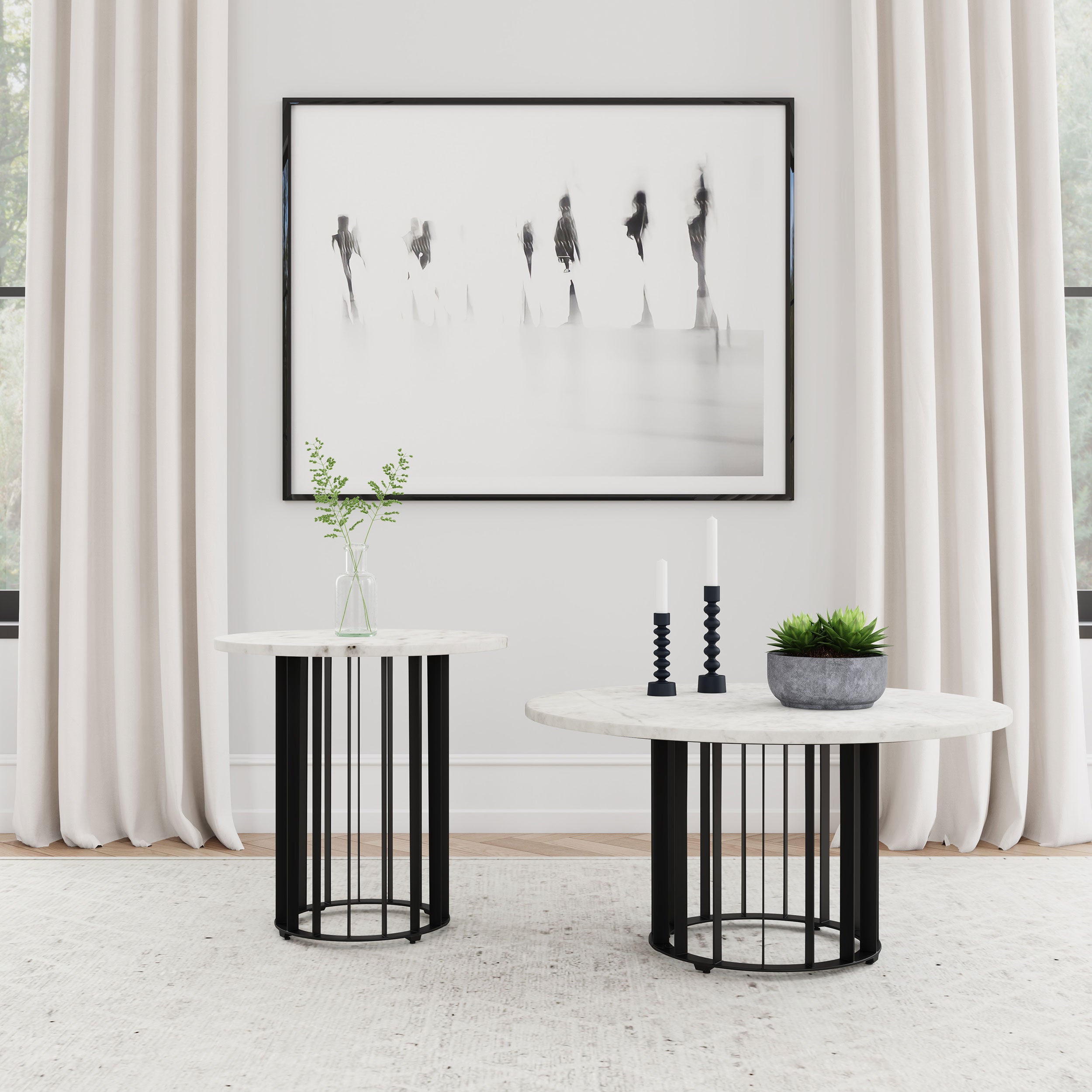 Orleans Furniture - Coaster - Haven 2-piece Round Marble Coffee and End Table Set Black - 706208-S2