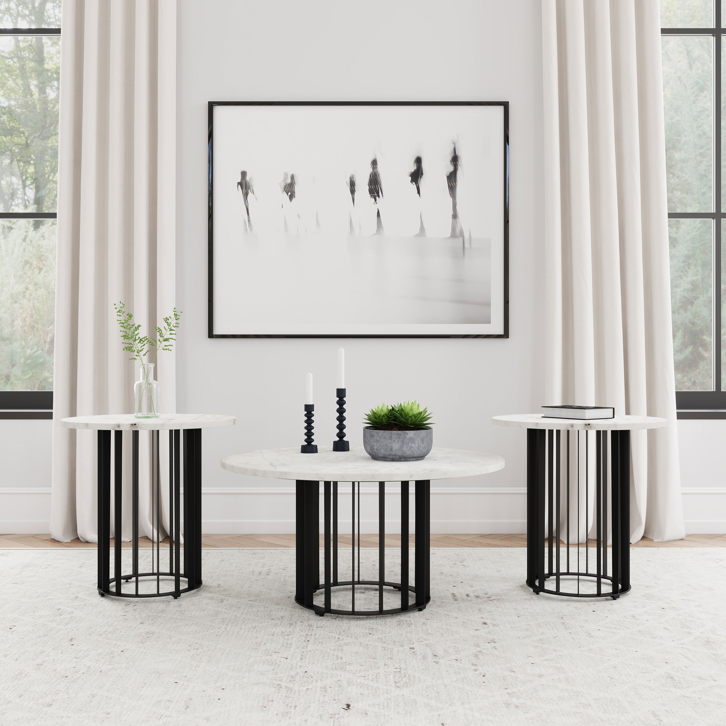 Orleans Furniture - Coaster - Haven 3-piece Round Marble Coffee and End Table Set Black - 706208-S3
