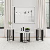 Orleans Furniture - Coaster - Haven 3-piece Round Marble Coffee and End Table Set Black - 706208-S3