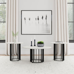 Orleans Furniture - Coaster - Haven 3-piece Round Marble Coffee and End Table Set Black - 706208-S3