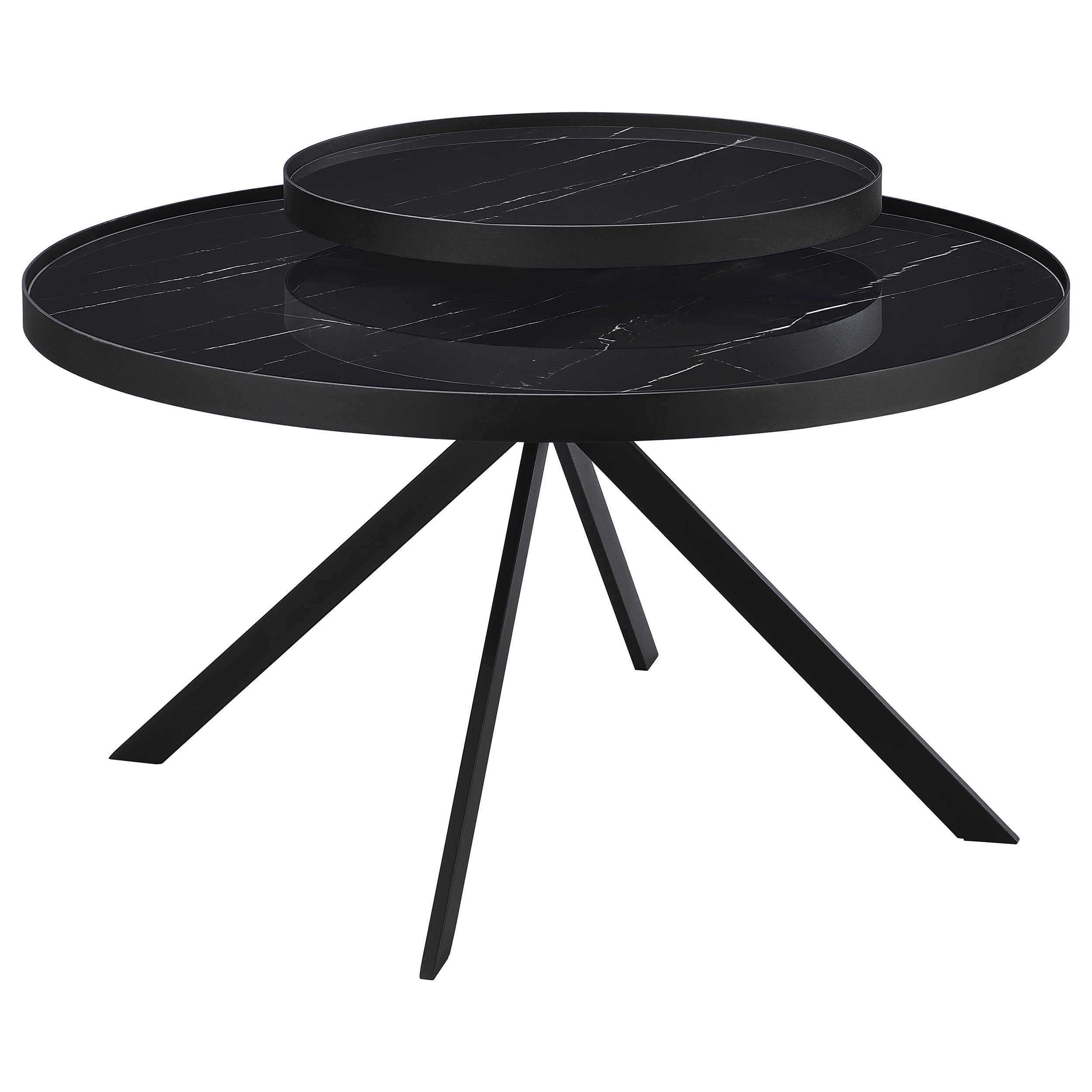 Orleans Furniture - Coaster - Briggs Round Marble Printed Glass Top Coffee Table Black - 706268