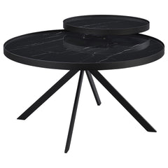 Briggs Round Marble Printed Glass Top Coffee Table Black