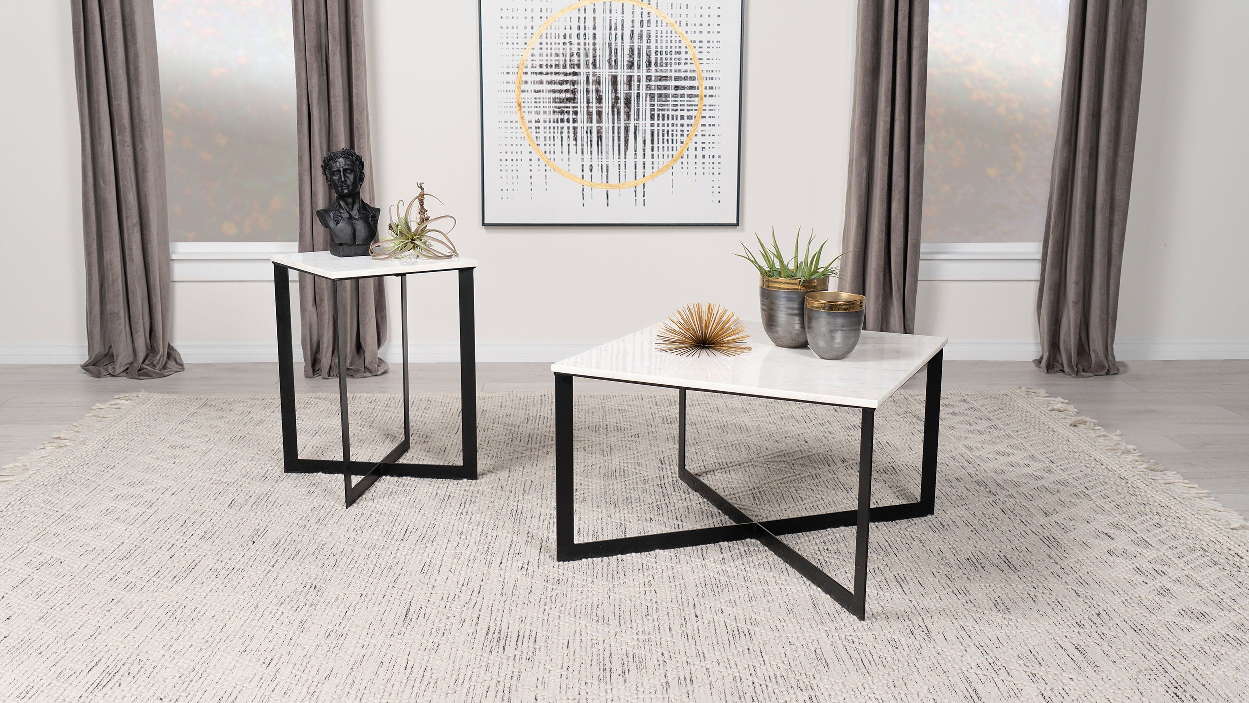 Orleans Furniture - Coaster - Tobin 2-piece Marble Top Coffee and End Table Set White - 707698-S2