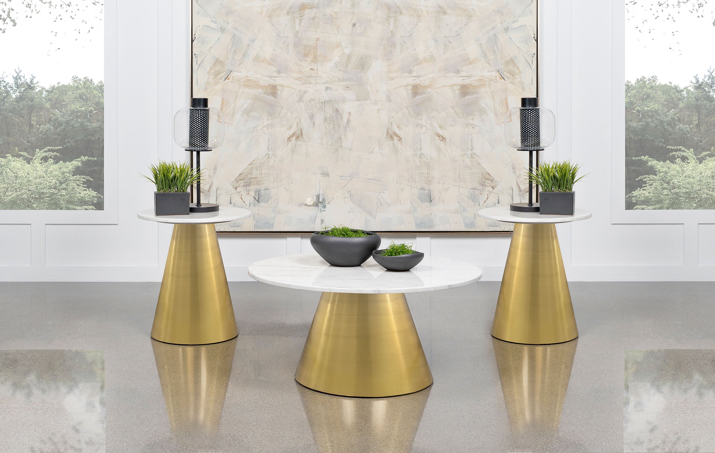 Orleans Furniture - Coaster - Avon 3-piece Marble Top Coffee and End Table Set White - 707828-S3