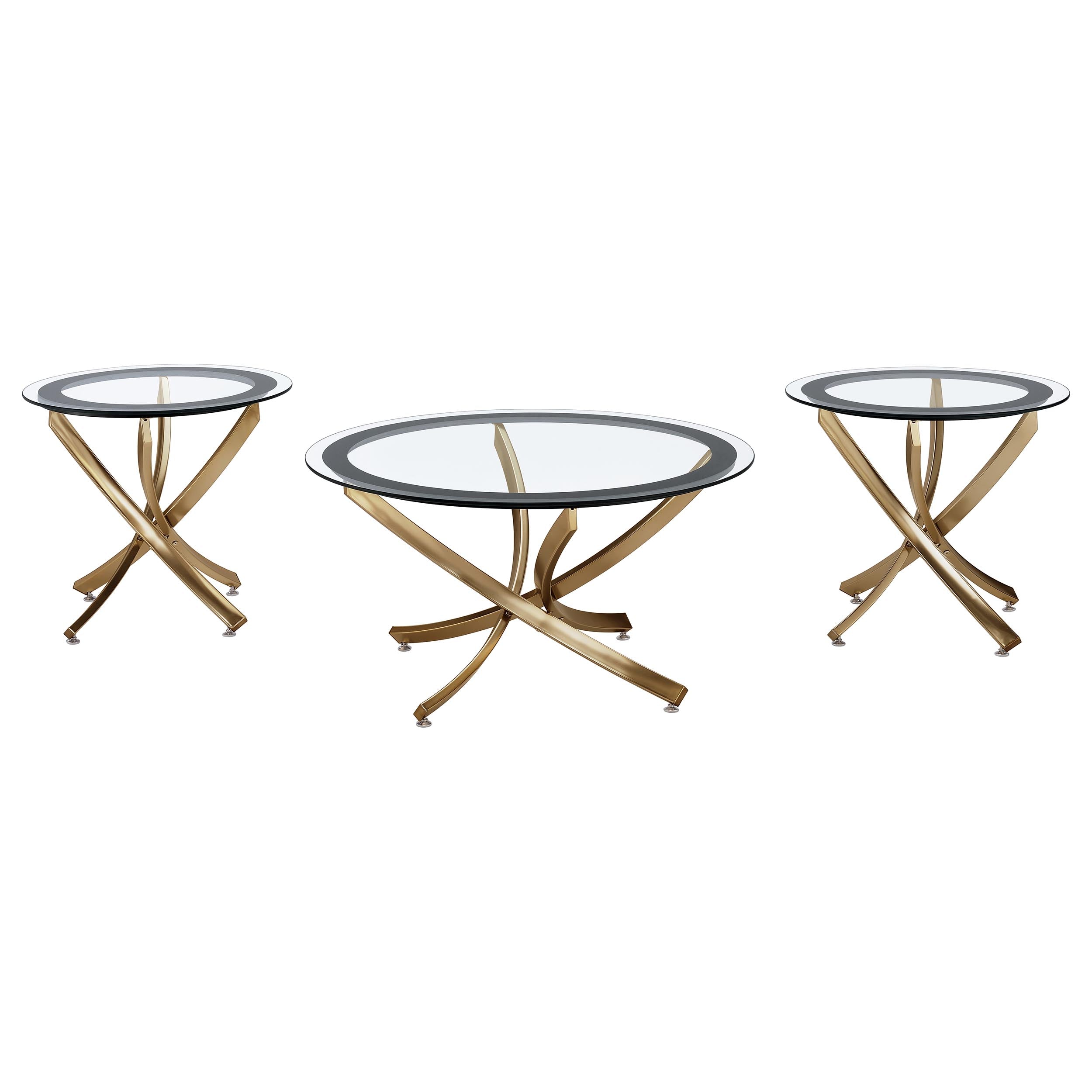 Orleans Furniture - Coaster - Brooke 3-piece Round Coffee and End Table Set Rose Brass - 707888-S3