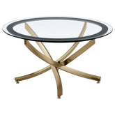 Orleans Furniture - Coaster - Brooke Round Glass Top Coffee Table Metal Base Brass - 707888