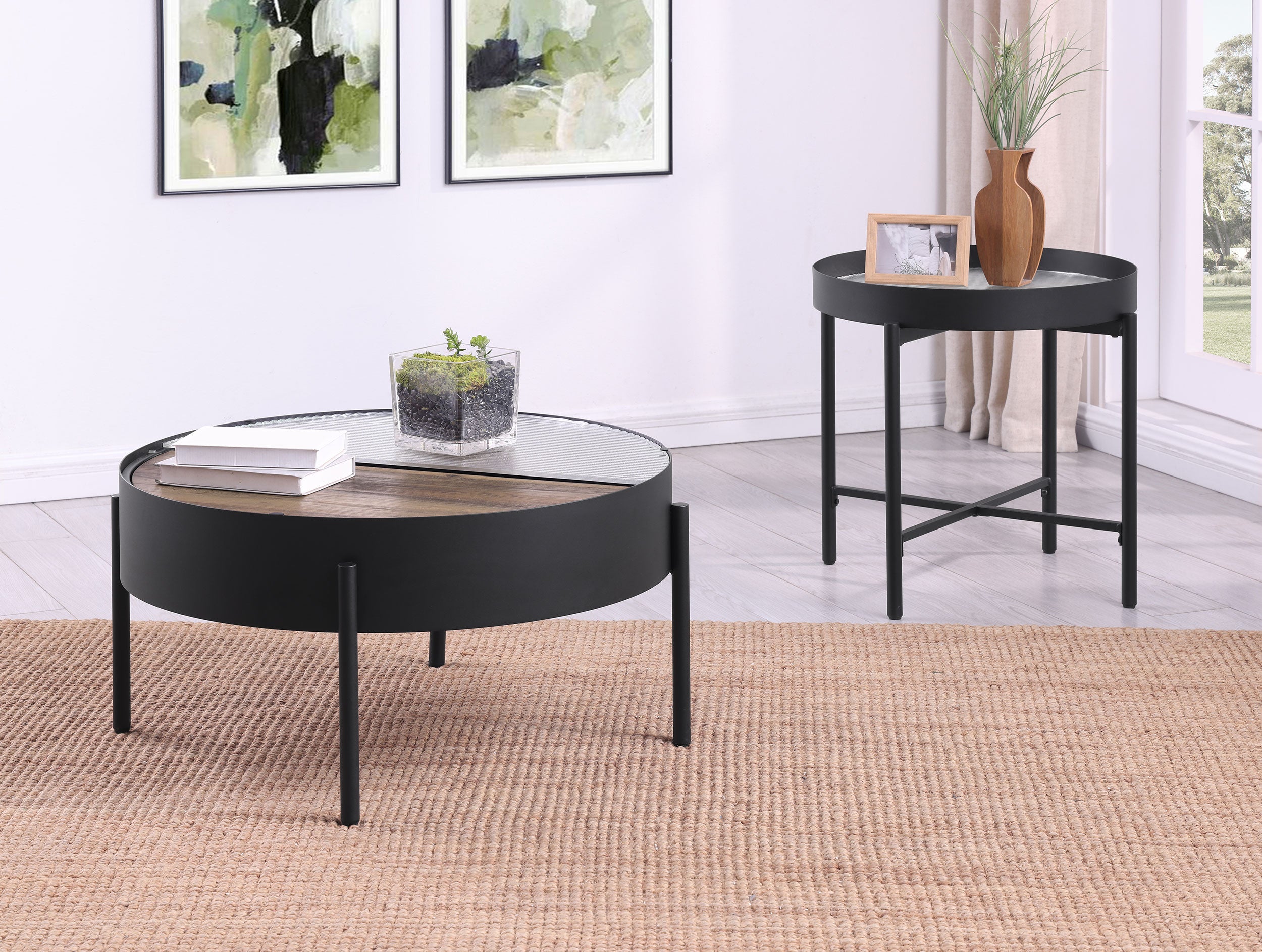 Orleans Furniture - Coaster - Ozella 2-piece Round Coffee and End Table Set Sandy Black - 707898-S2