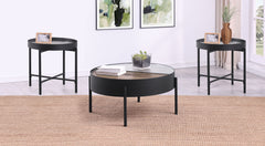 Orleans Furniture - Coaster - Ozella 3-piece Round Coffee and End Table Set Sandy Black - 707898-S3