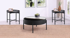 Ozella 3-piece Round Coffee and End Table Set Sandy Black