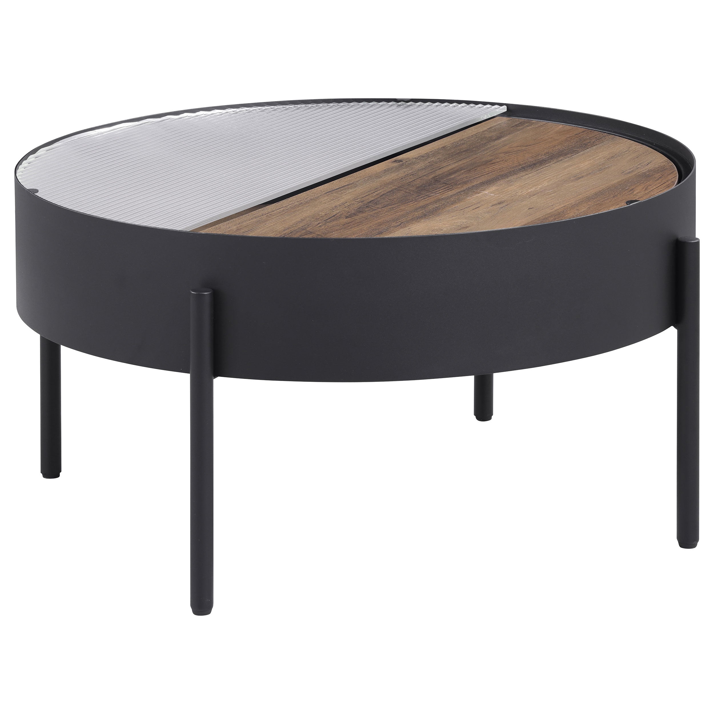 Orleans Furniture - Coaster - Ozella Round Coffee Table with Hidden Storage Sandy Black - 707898