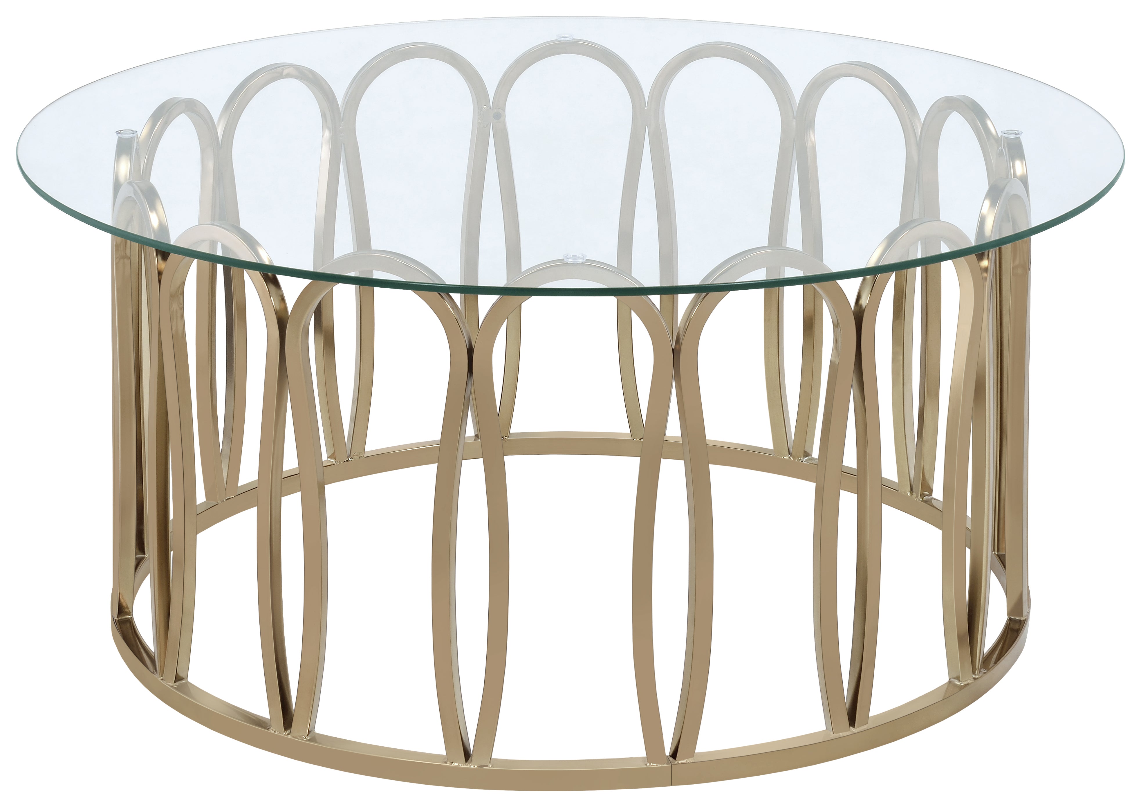 Orleans Furniture - Coaster - Monett Round Glass Top Coffee Table Chocolate Chrome - 708058