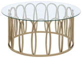 Orleans Furniture - Coaster - Monett Round Glass Top Coffee Table Chocolate Chrome - 708058