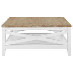 Hollis Square Wood Coffee Table With Shelf Brown and White