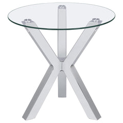 Kenzie Round Tempered Glass Top End Side Table Chrome
