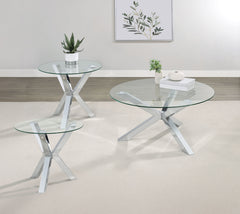 Orleans Furniture - Coaster - Kenzie 3-piece Round Coffee and End Table Set Chrome - 708128-S3