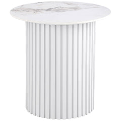 Orleans Furniture - Coaster - Rowena Round Sintered Stone End Table White Faux Marble - 708337
