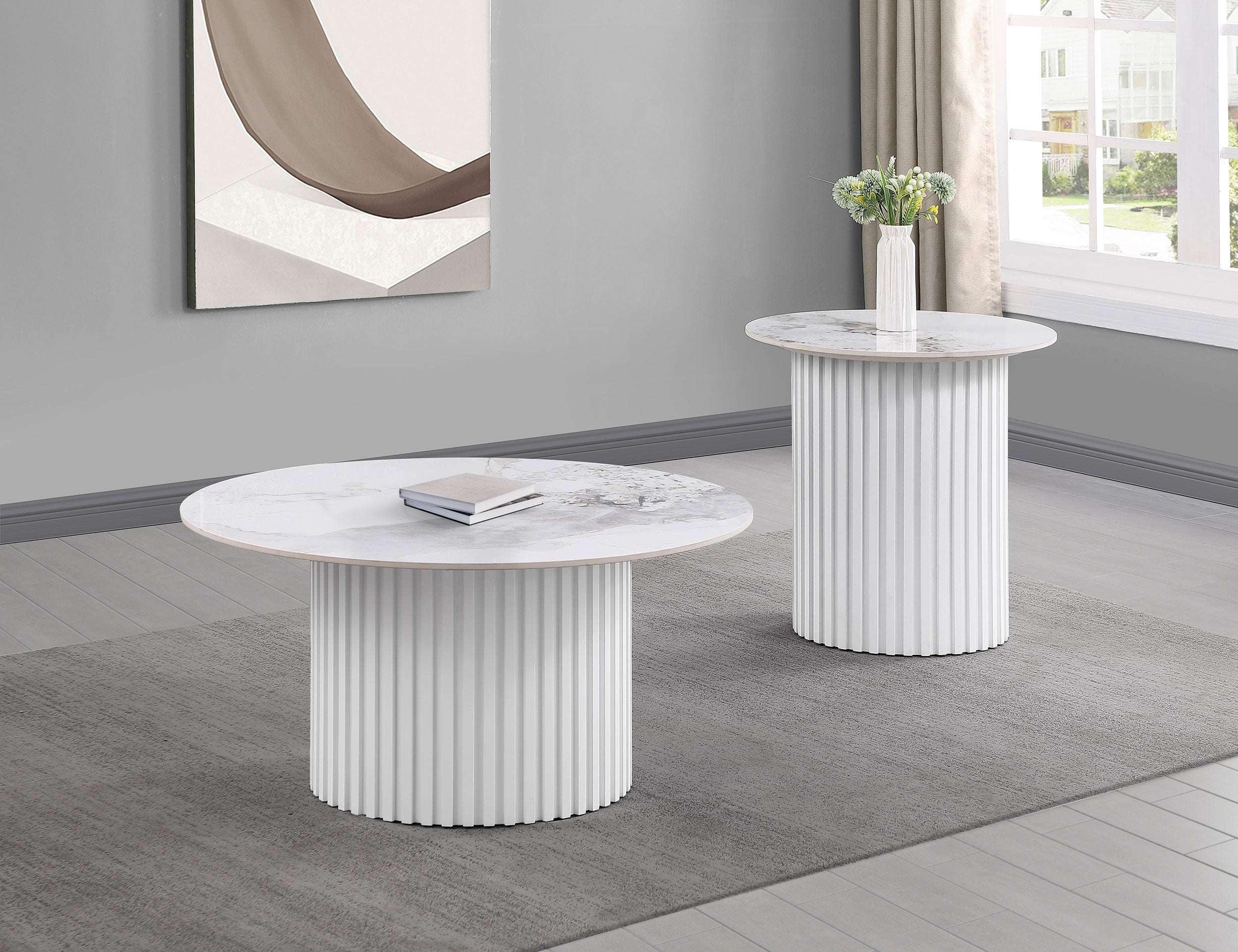 Orleans Furniture - Coaster - Rowena 2-piece Coffee and End Table Set White Faux Marble - 708338-S2