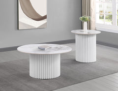 Orleans Furniture - Coaster - Rowena 2-piece Coffee and End Table Set White Faux Marble - 708338-S2