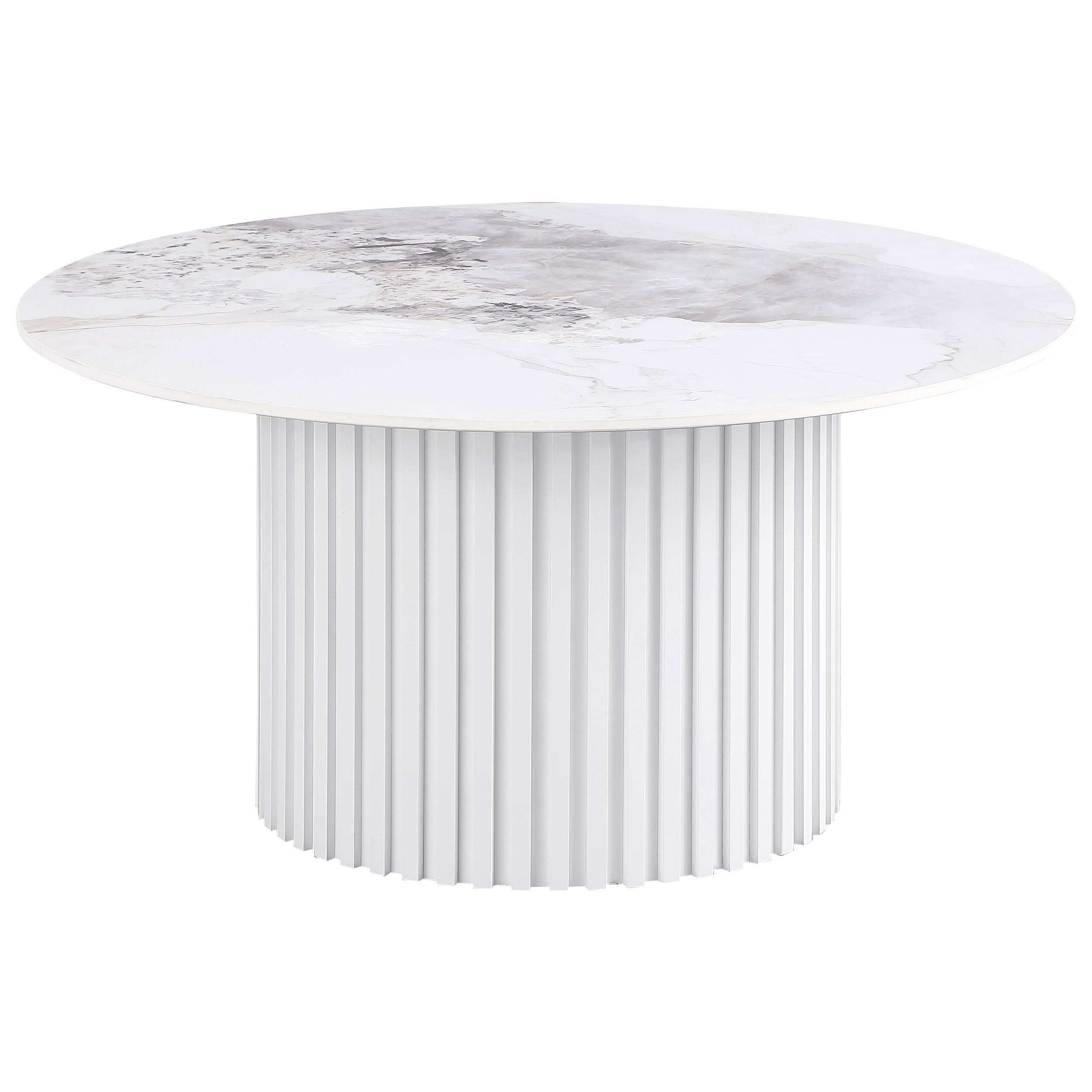 Orleans Furniture - Coaster - Rowena Round Sintered Stone Coffee Table White Faux Marble - 708338