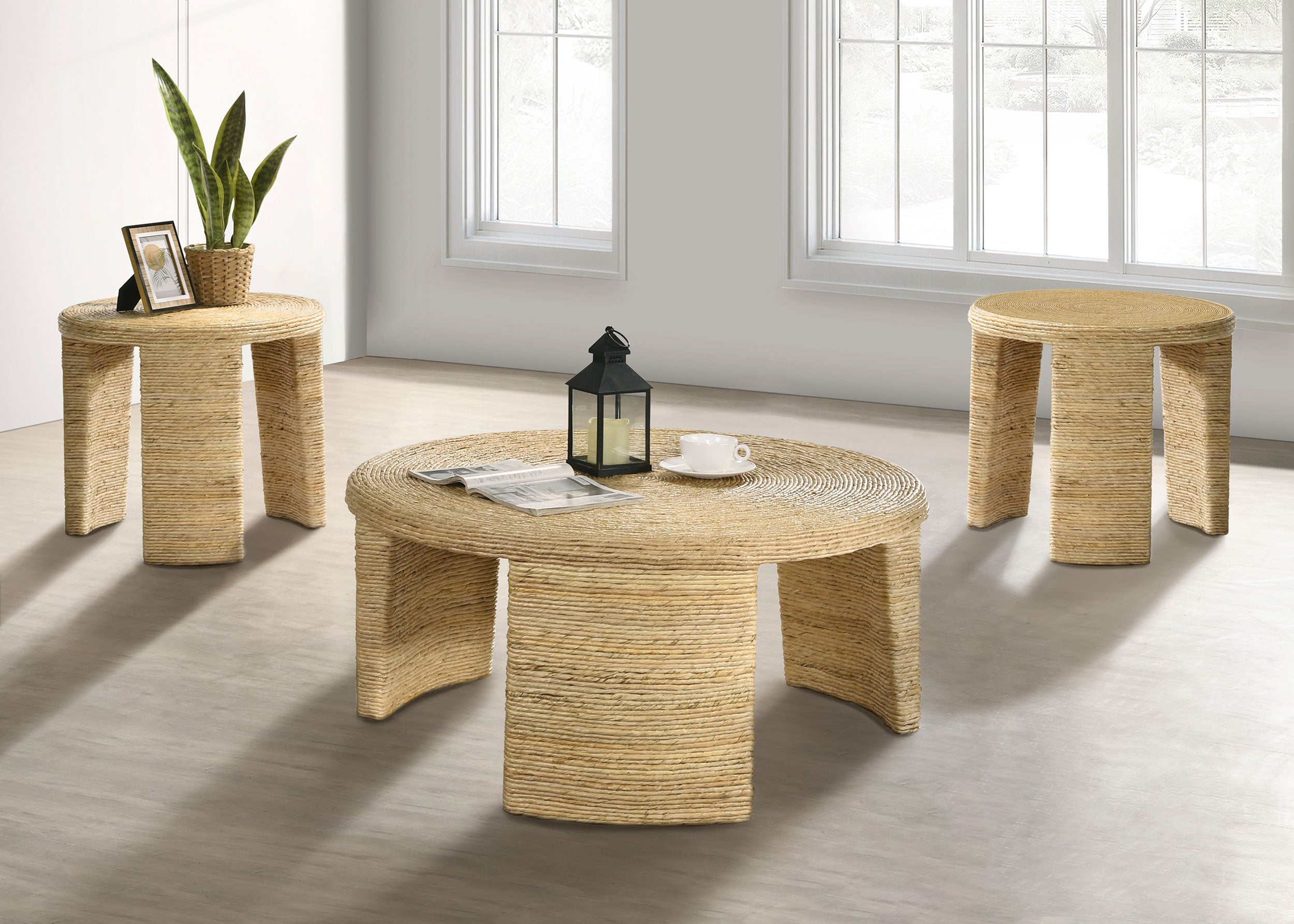 Orleans Furniture - Coaster - Artina 3-piece Rattan Coffee and End Table Set Natural - 708508-S3