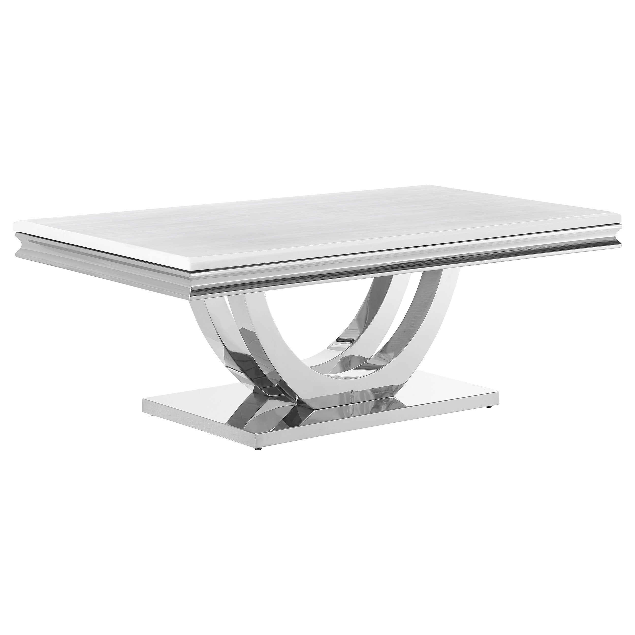 Orleans Furniture - Coaster - Kerwin Rectangular Stone Top Coffee Table White and Chrome - 708538