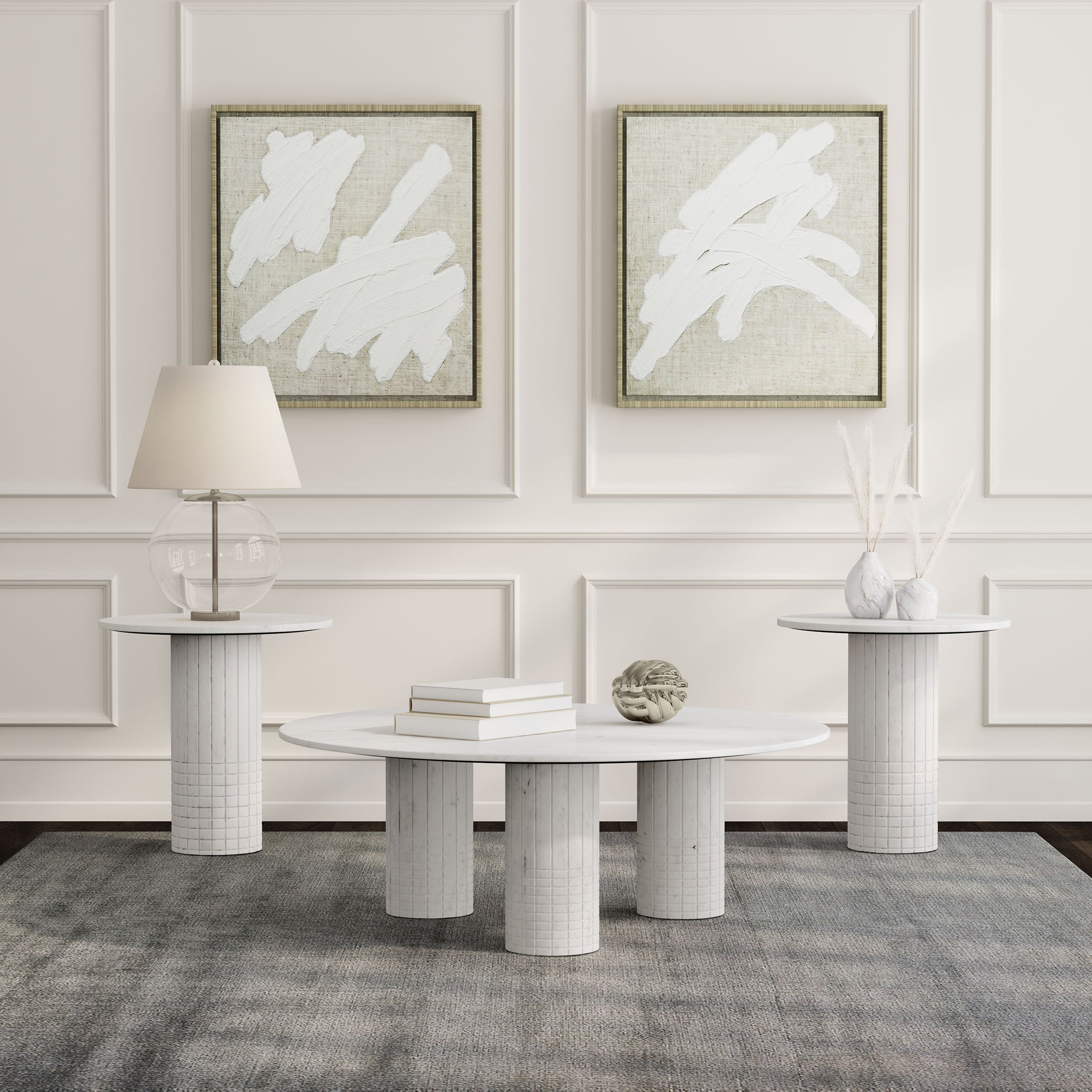 Orleans Furniture - Coaster - Astoria 3-piece Marble Coffee and End Table Set White - 709668-S3