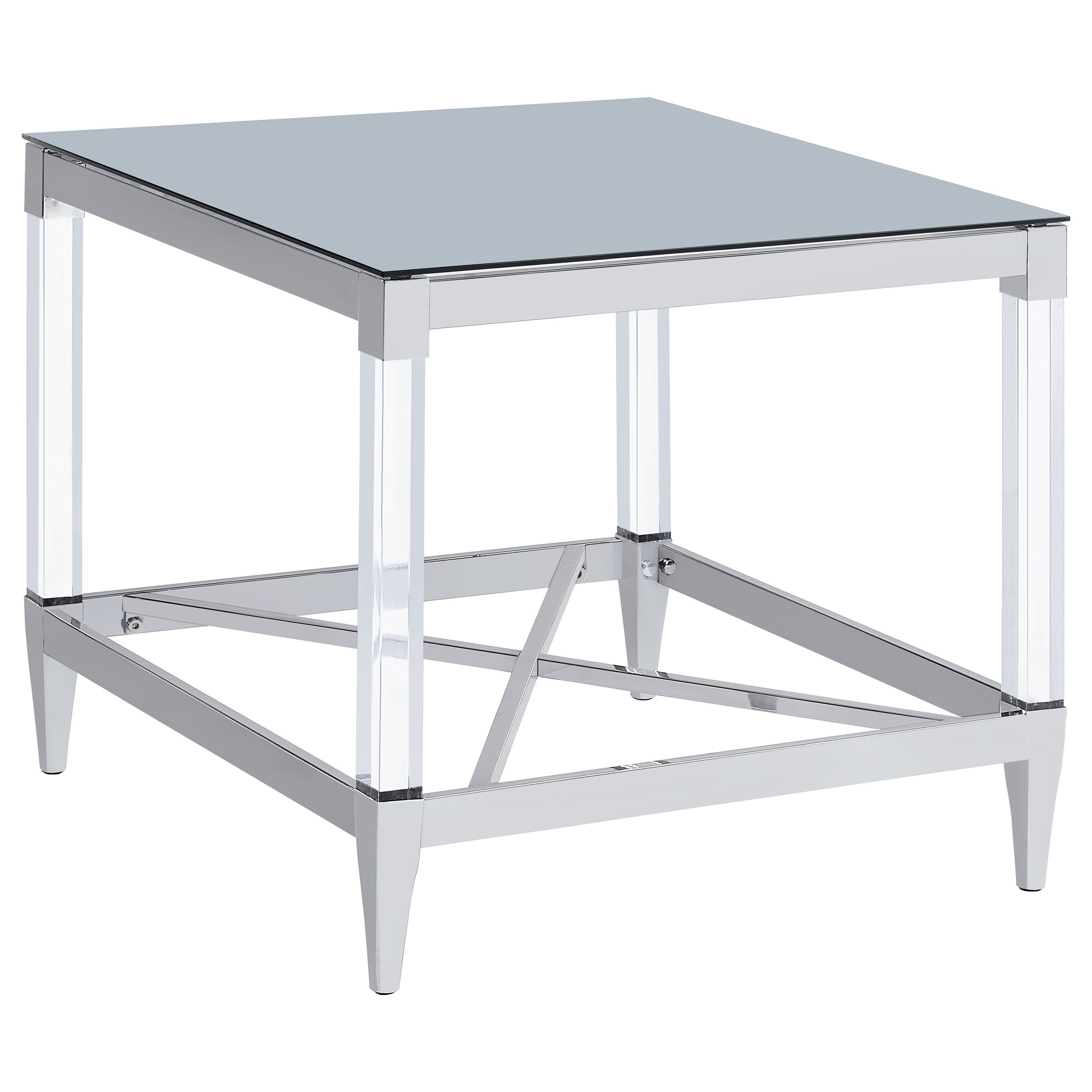Orleans Furniture - Coaster - Lindley Square Tempered Mirror Acrylic Side End Table Chrome - 709727