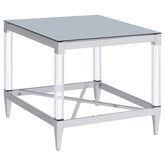 Orleans Furniture - Coaster - Lindley Square Tempered Mirror Acrylic Side End Table Chrome - 709727