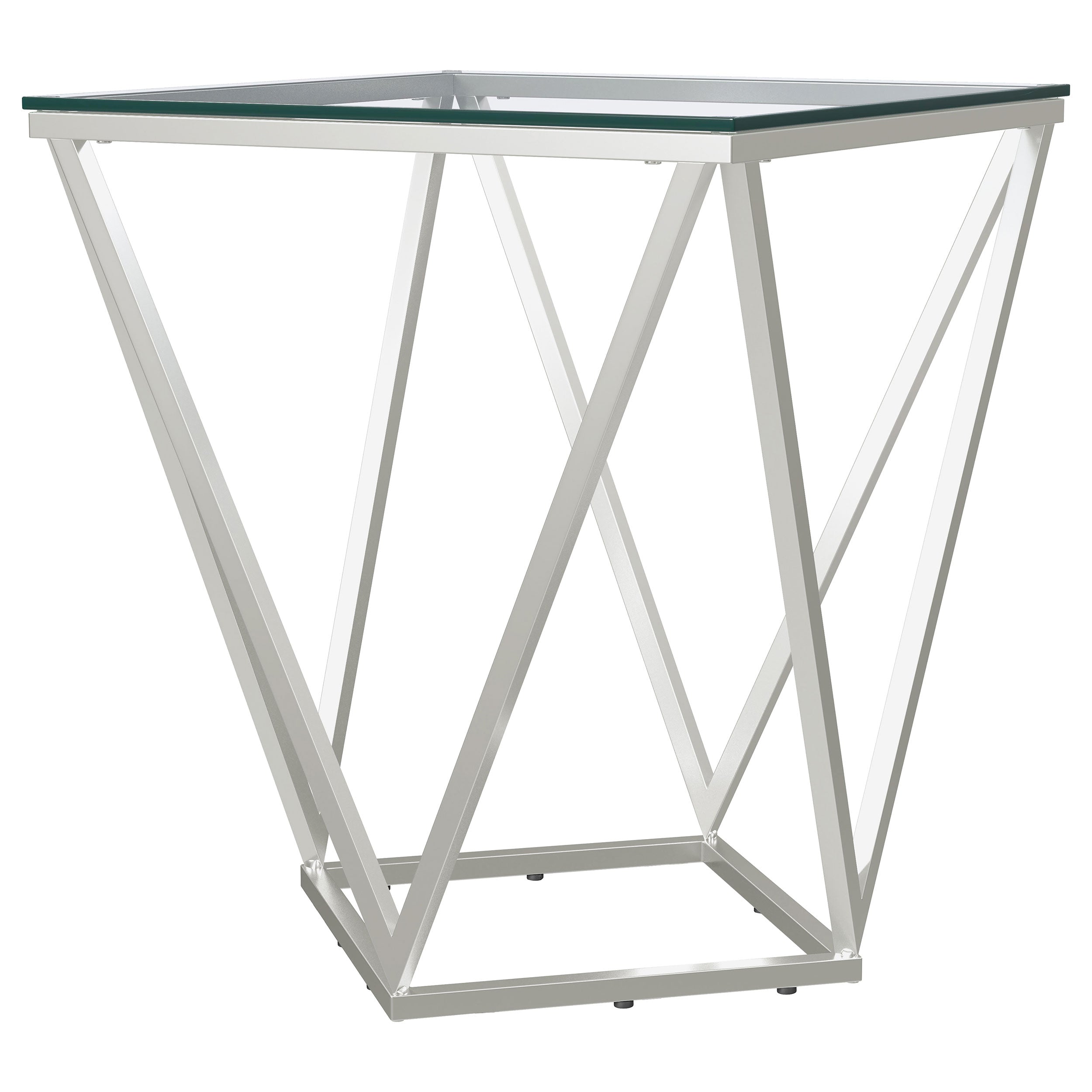 Orleans Furniture - Coaster - Brittania Square Glass Top Geometric End Table Nickel - 709737