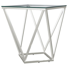 Orleans Furniture - Coaster - Brittania Square Glass Top Geometric End Table Nickel - 709737