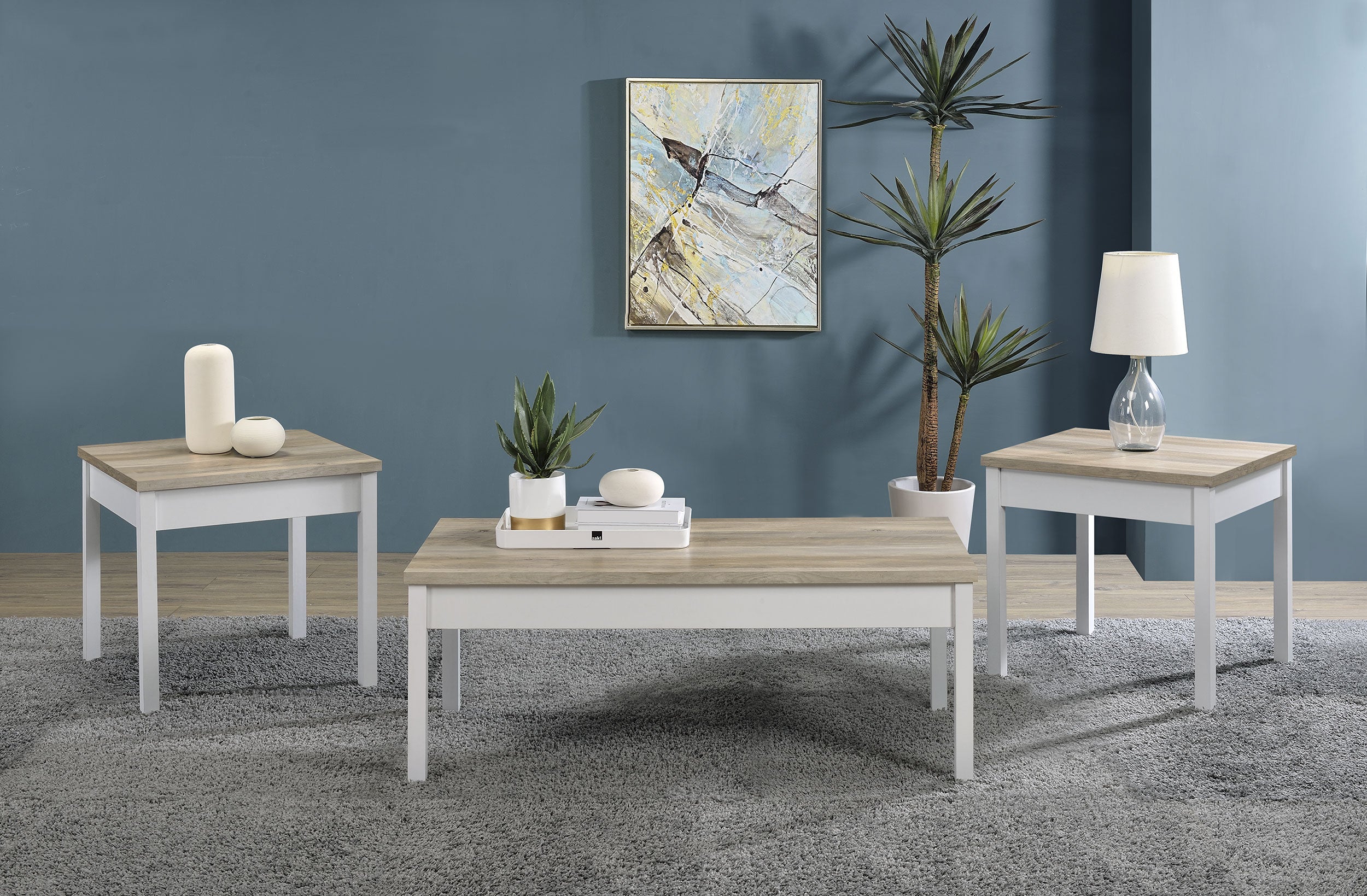 Orleans Furniture - Coaster - Stacie 3-piece Coffee Table Set Distressed Pine and White - 709950