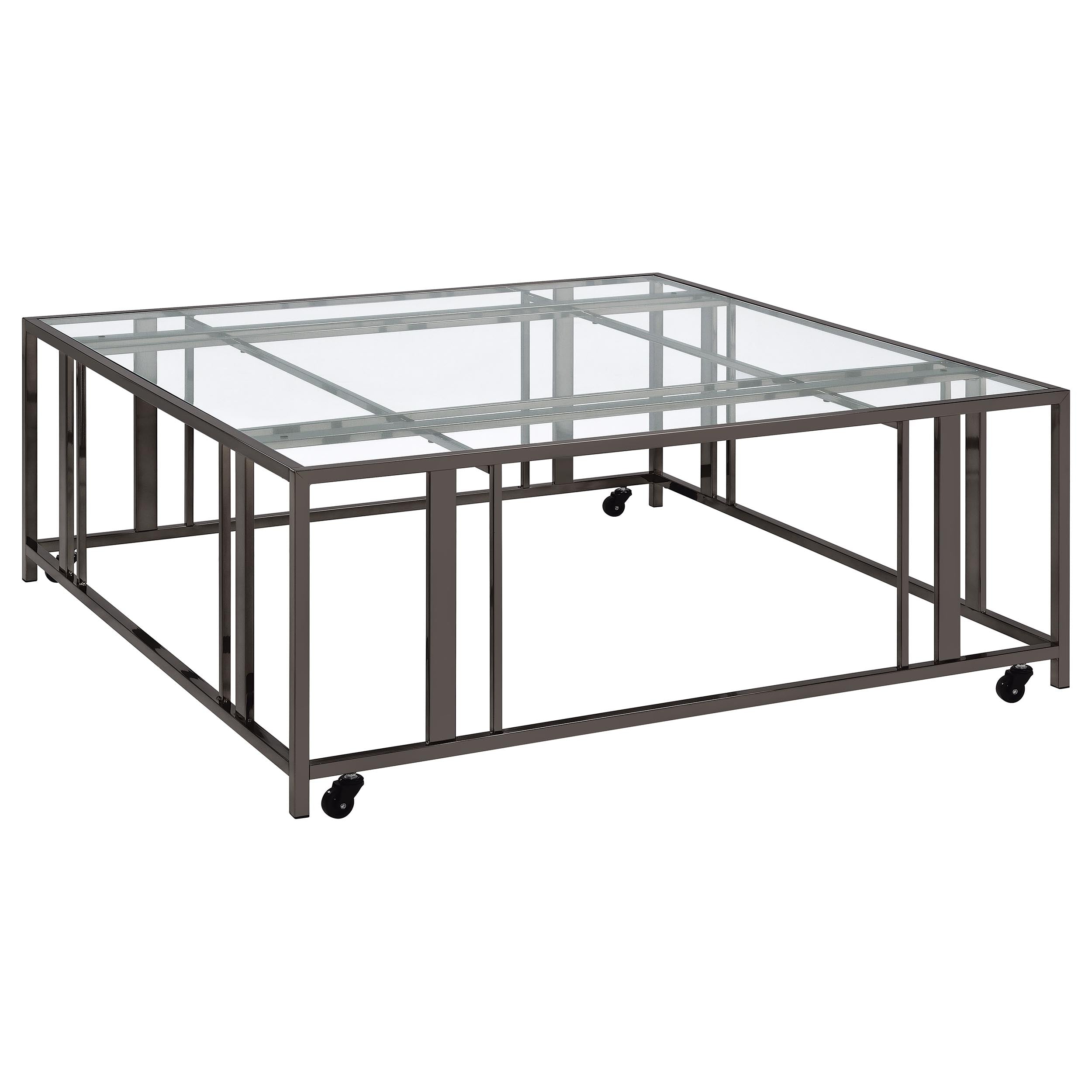 Orleans Furniture - Coaster - Adri Square Glass Top Coffee Table with Casters Black Nickel - 710178