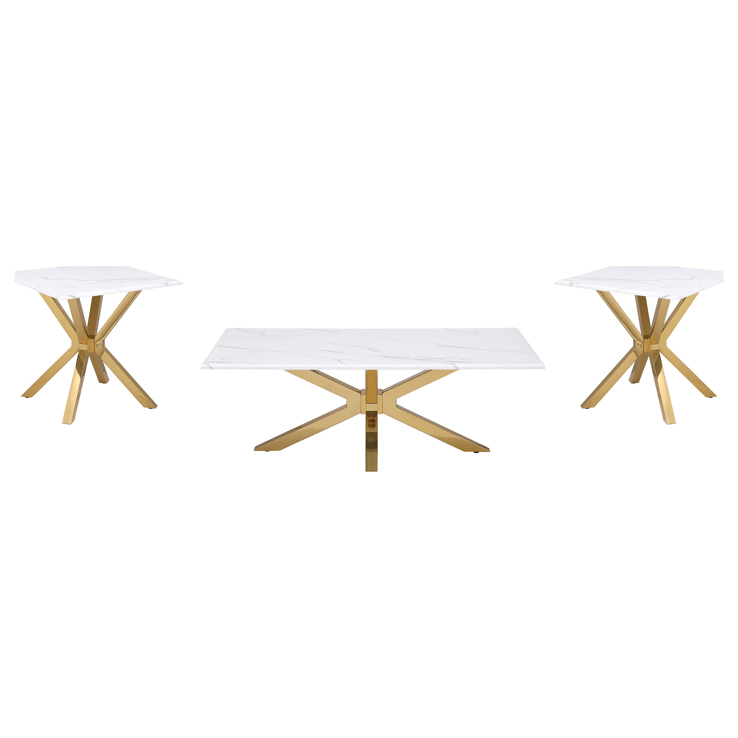 Orleans Furniture - Coaster - Visalia 3-piece Faux Marble Coffee and End Table Set White - 710218-S3