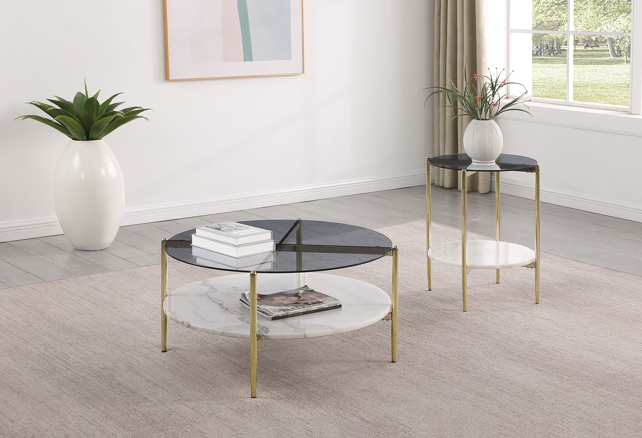 Orleans Furniture - Coaster - Jonelle 2-piece Round Coffee and End Table Set Gold - 710338-S2