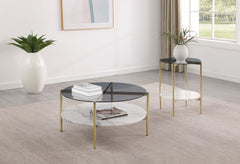 Orleans Furniture - Coaster - Jonelle 2-piece Round Coffee and End Table Set Gold - 710338-S2