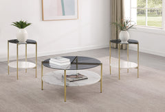 Orleans Furniture - Coaster - Jonelle 3-piece Round Coffee and End Table Set Gold - 710338-S3