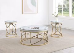 Orleans Furniture - Coaster - Elise 3-piece Round Mirror Top Coffee and End Table Set Gold - 710368-S3