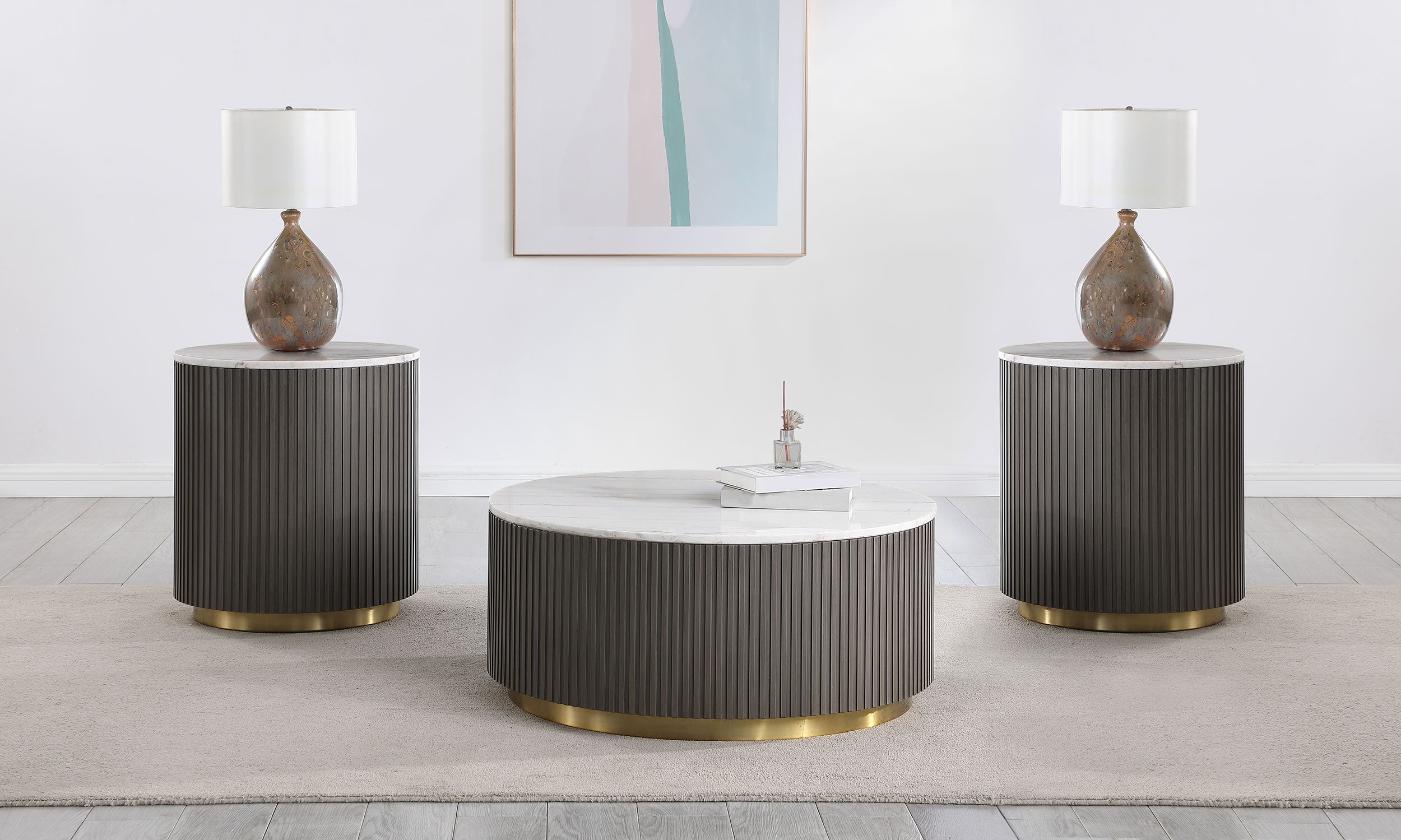 Orleans Furniture - Coaster - Jason 3-piece Round Marble Coffee and End Table Set White - 710418-S3