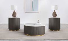 Orleans Furniture - Coaster - Jason 3-piece Round Marble Coffee and End Table Set White - 710418-S3