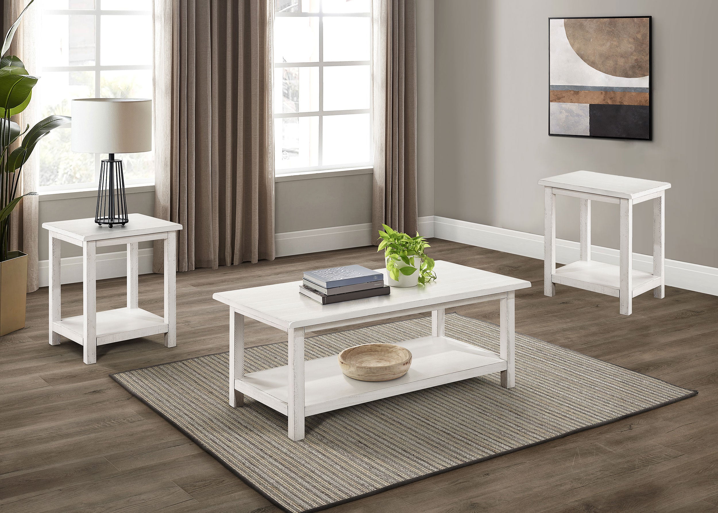 Orleans Furniture - Coaster - Payne 3-piece Coffee and End Table Set Distressed White - 710558-S3A