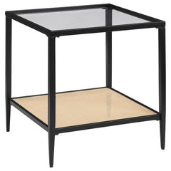Orleans Furniture - Coaster - Amherst Glass Top Metal with Cane Shelf End Table Black - 710657